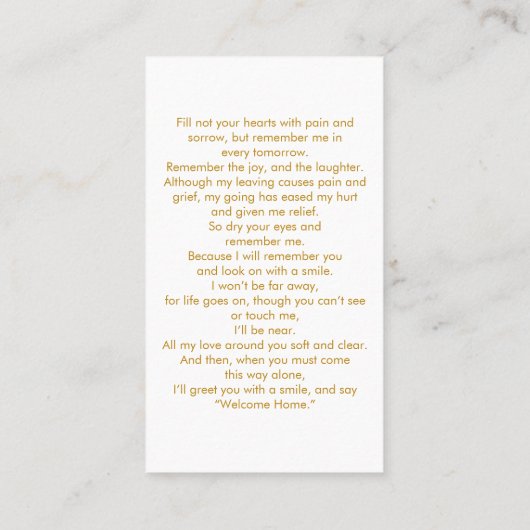 Foto Begrafenis Memorial Gold Script Prayer Kaart Visitekaartje (Achterkant)