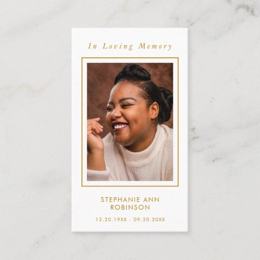 Foto Begrafenis Memorial Gold Script Prayer Kaart Visitekaartje (Voorkant)