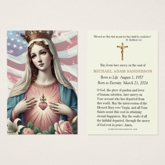 Foto begrafenis sympathie Amerikaanse vlag Visitekaartje (Voorkant /achterkant)