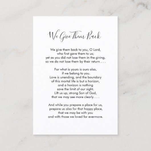 Foto Begrafenisgebed Kaart Contactkaartje (Achterkant)