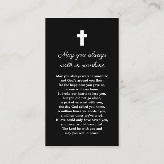 Foto Begrafenisgebed Kaart Visitekaartje (Achterkant)