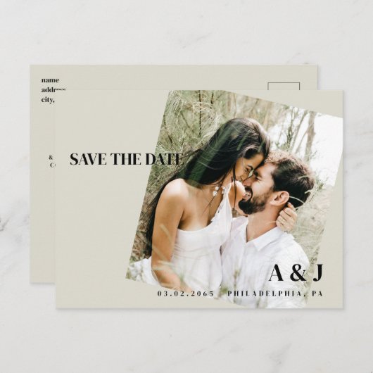 Foto Beige Bewaar de datum Bruiloft Website QR Cod Briefkaart (Voorkant / Achterkant)