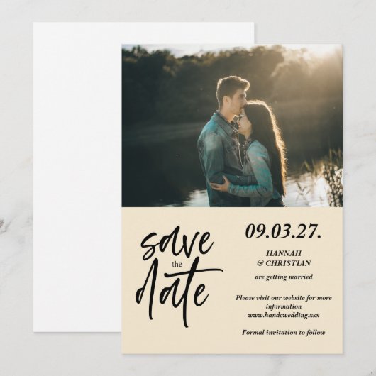 Foto Beige Minimalist Bewaar de datum Save The Date (Voorkant / Achterkant)