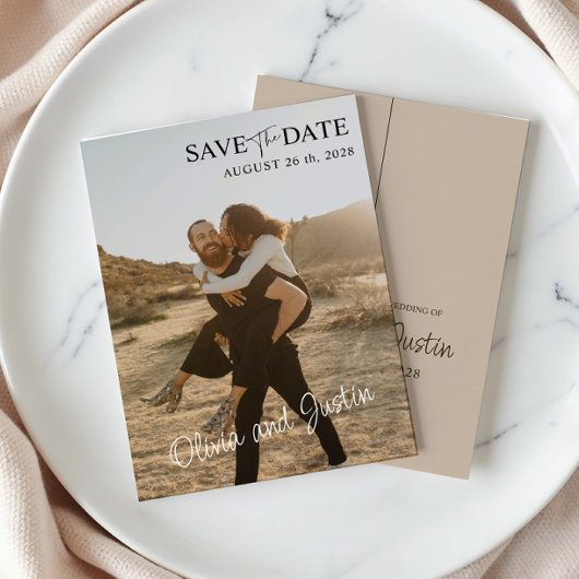 Foto beige Save the Date Uitnodiging