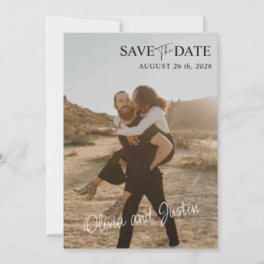 Foto beige Save the Date Uitnodiging (Voorkant)