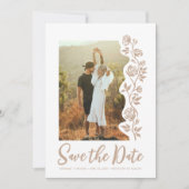 Foto Beige Zand Hand getrokken Rozen QR Code Websi Save The Date (Voorkant)