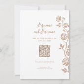 Foto Beige Zand Hand getrokken Rozen QR Code Websi Save The Date (Achterkant)