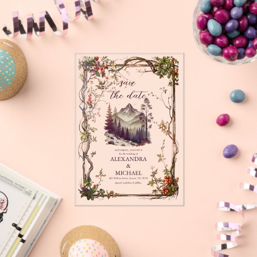Foto Bergbos Evergreen Bruiloft Acryl Uitnodigingen (Insitu (Viering))