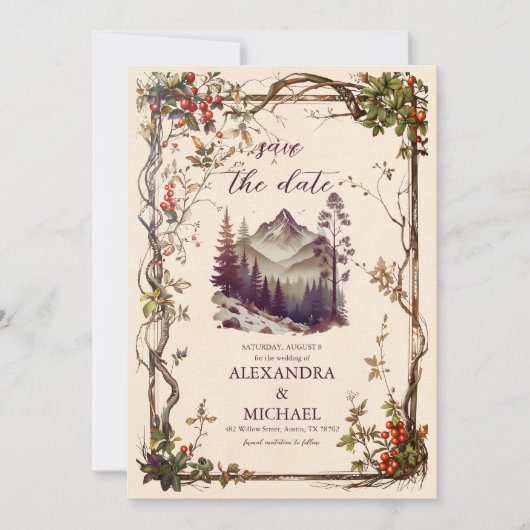 Foto Bergbos Evergreen Bruiloft Save The Date (Voorkant)