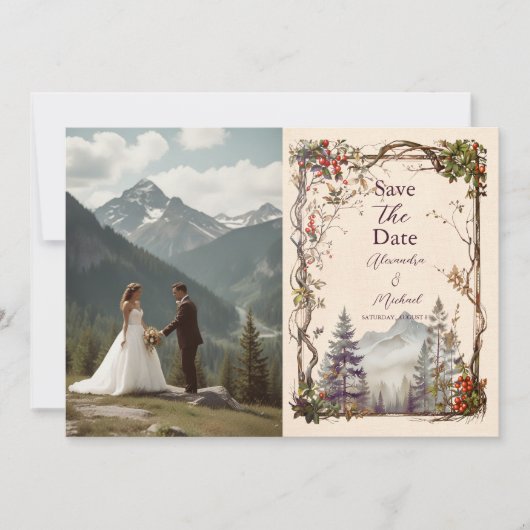 Foto Bergbos Evergreen Bruiloft Save The Date (Voorkant)