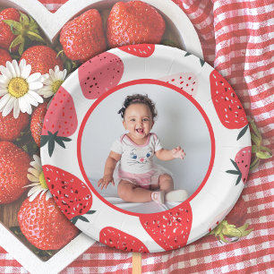 Foto Berry Eerste Aardbei Verjaardagsfeestje Papieren Bordje