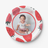Foto Berry eerste aardbeien verjaardagsfeestje Papieren Bordje (Voorkant)