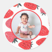 Foto Berry eerste aardbeien verjaardagsfeestje Ronde Sticker (Voorkant)