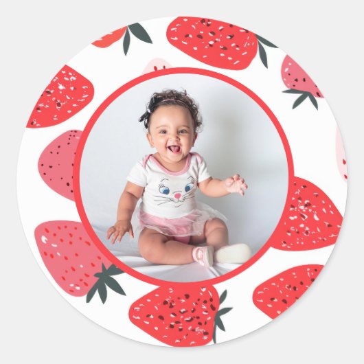 Foto Berry eerste aardbeien verjaardagsfeestje Ronde Sticker (Voorkant)