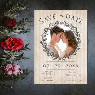 Foto Berry Wreath and Stripes   Beige Save The Date