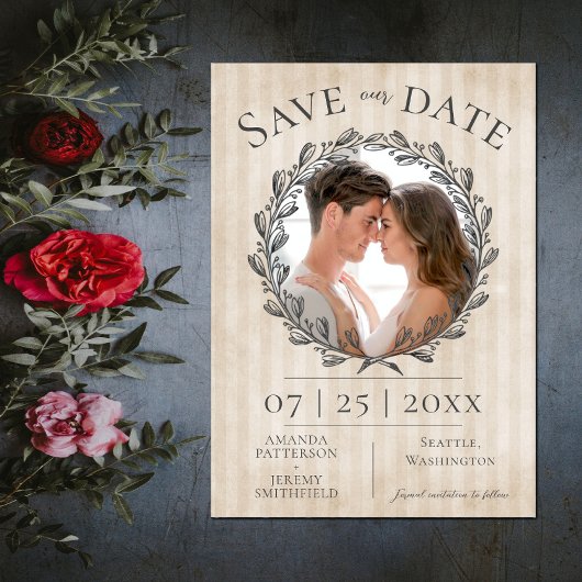 Foto Berry Wreath and Stripes | Beige Save The Date