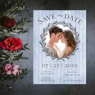 Foto Berry Wreath and Stripes Blauw Save The Date