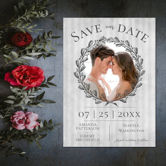 Foto Berry Wreath and Stripes | Grijs Save The Date