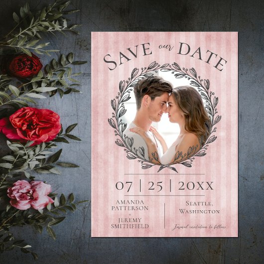 Foto Berry Wreath and Stripes | Roze Save The Date