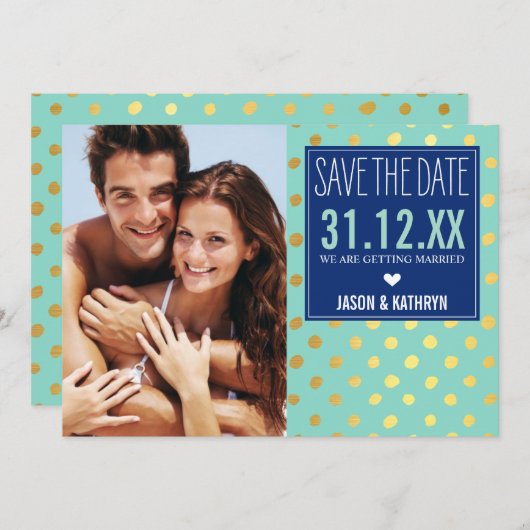 FOTO BESPAAR DATUM gouden folie polka dot marvy mi Kaart (Voorkant / Achterkant)