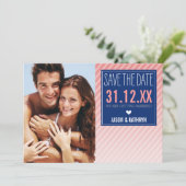 FOTO BESPAAR DE DATUM ombre angled stripe marine k Save The Date (Staand voorkant)