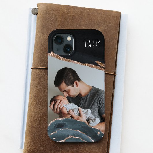 Foto Best Dad Modern Elegant Black Gold Marble Case-Mate iPhone Case