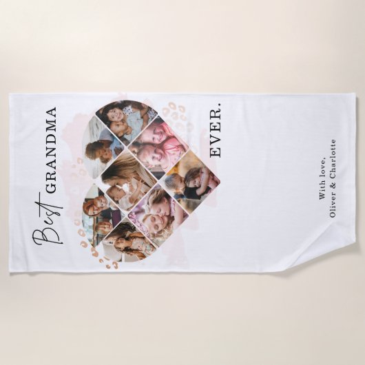 Foto Best Grandma Ever Heart Shape 8 Foto Strandlaken (Voorkant)