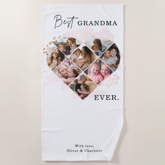 Foto Best Grandma Ever Heart Shape 8 Foto Strandlaken (Voorkant)