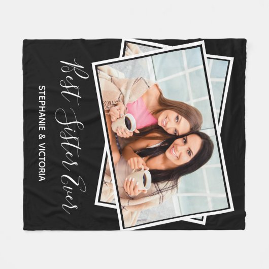 Foto Best Sister Ever Fun Modern in Black White Fleece Deken (Voorkant (Horizontaal))