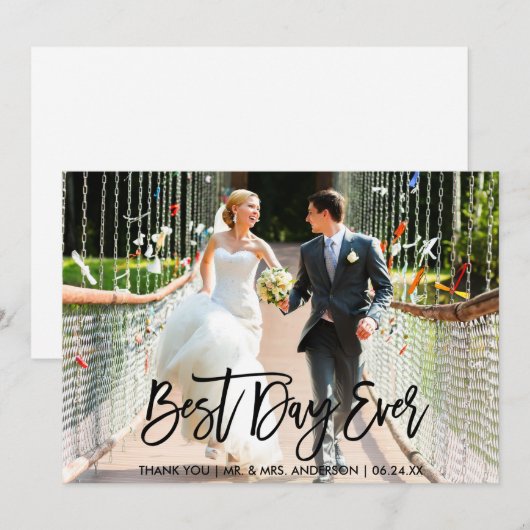 Foto beste dag voor moderne penseelbruiloft bedankkaart (Voorkant / Achterkant)