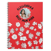 Foto beste moeder ooit monogram bloemenrood wit notitieboek (Voorkant)