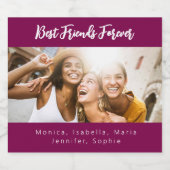 Foto beste vrienden forever besties party paarse sparkling wijnetiket (Enkel label)