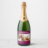 Foto beste vrienden forever besties party paarse sparkling wijnetiket (Voorkant)