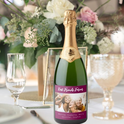 Foto beste vrienden forever besties party paarse sparkling wijnetiket