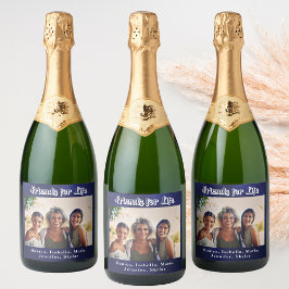 Foto beste vrienden navy blauw witte namen feest sparkling wijnetiket