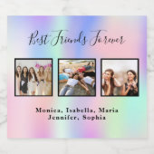 Foto beste vrienden regenboogroze verjaardagsfeest sparkling wijnetiket (Enkel label)