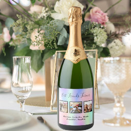 Foto beste vrienden regenboogroze verjaardagsfeest sparkling wijnetiket