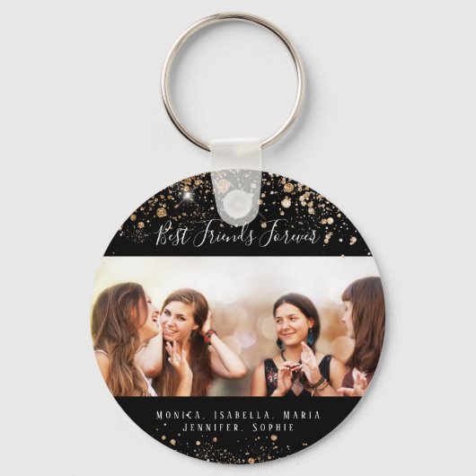 Foto beste vrienden voor altijd zwarte goudglitter sleutelhanger (Voorkant)
