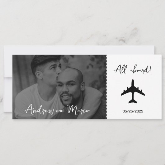 Foto Bestemming Boarding Pass Bruiloft Kaart (Achterkant)