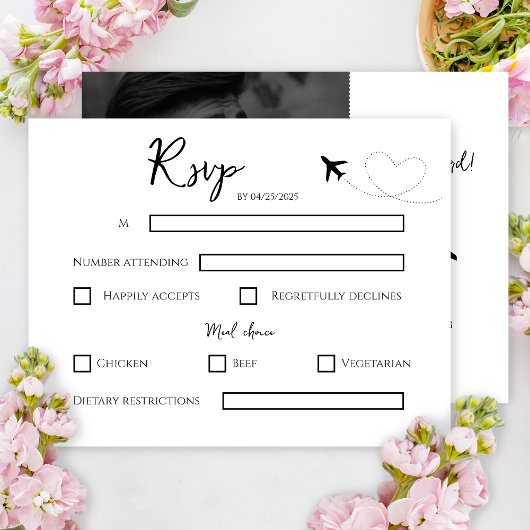 Foto Bestemming Boarding Pass Bruiloft RSVP Kaartje