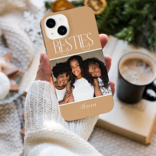 Foto Besties Bewerkbare kleur Overlay & Naam iPhone Hoesje