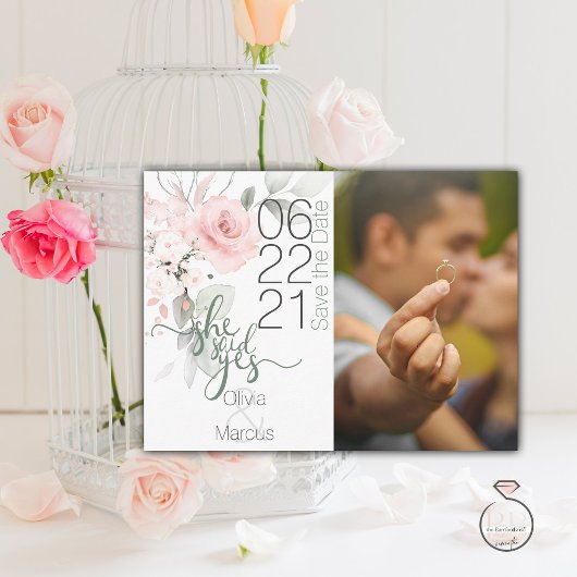 Foto Bewaar de datum Blush Pink Waterverf Floral Briefkaart