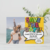 Foto bewaar de datum leuk retro strip pop art kaart (Staand voorkant)