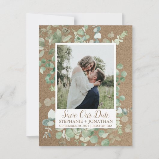 Foto Bewaar de datum met Green Eucalyptus Lijst Save The Date (Voorkant)