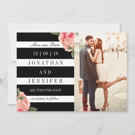 Foto Bewaar de datum met zwart-witte strepen Save The Date (Voorkant)