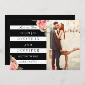 Foto Bewaar de datum met zwart-witte strepen Save The Date (Voorkant / Achterkant)