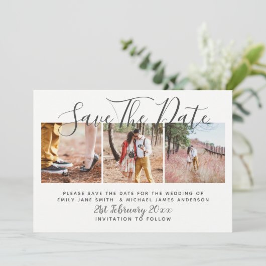 FOTO BEWAAR DE DATUM Moderne bruiloft Kaart (Staand voorkant)