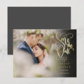 Foto bewaar de datum moderne elegante gouden scrip briefkaart (Voorkant / Achterkant)