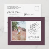 Foto Bewaar de datum Paarse chique elegante bruilo Aankondigingskaart (Voorkant / Achterkant)