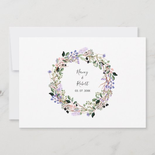 Foto bewaar de datum waterverf bloemenslinger  kaart (Achterkant)